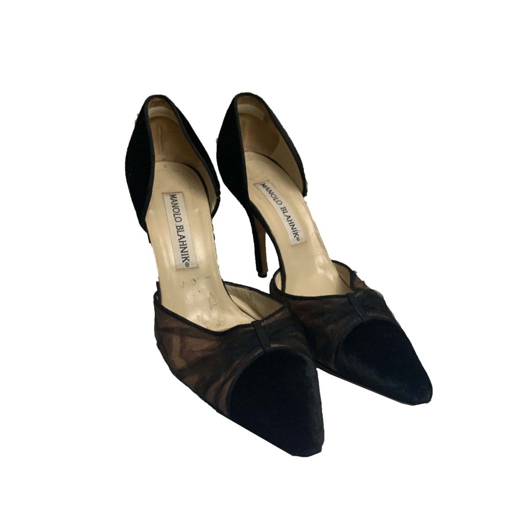Manolo Blahnik Black Mesh Velvet Heels 9.5 39.5